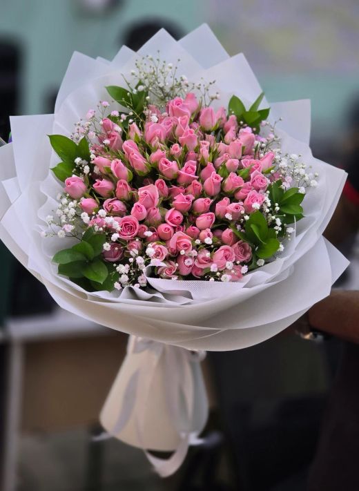 Pink Rose Basket Arrangement