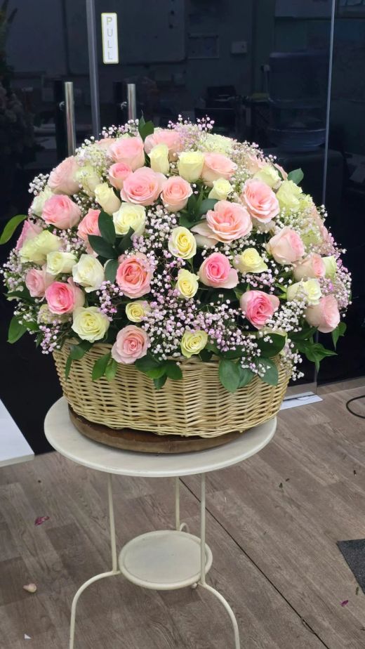 Blush & Ivory Rose Basket