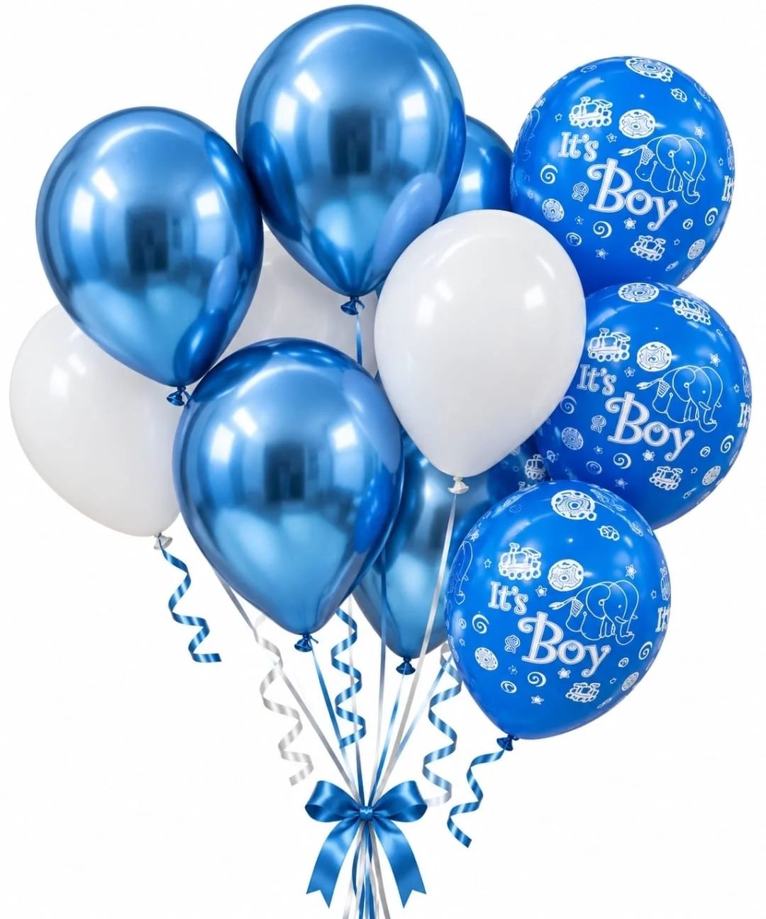 A stylish blue balloon arrangement suitable for birthdays, baby celebrations, anniversaries, and special events